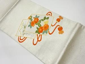 リサイクル　金駒刺繍色紙に菊模様開き名古屋帯（額縁仕立て）